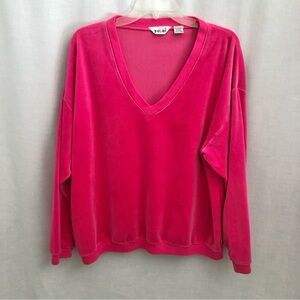Y2K Delos Hot Pink Velour Top Women's XL Vintage